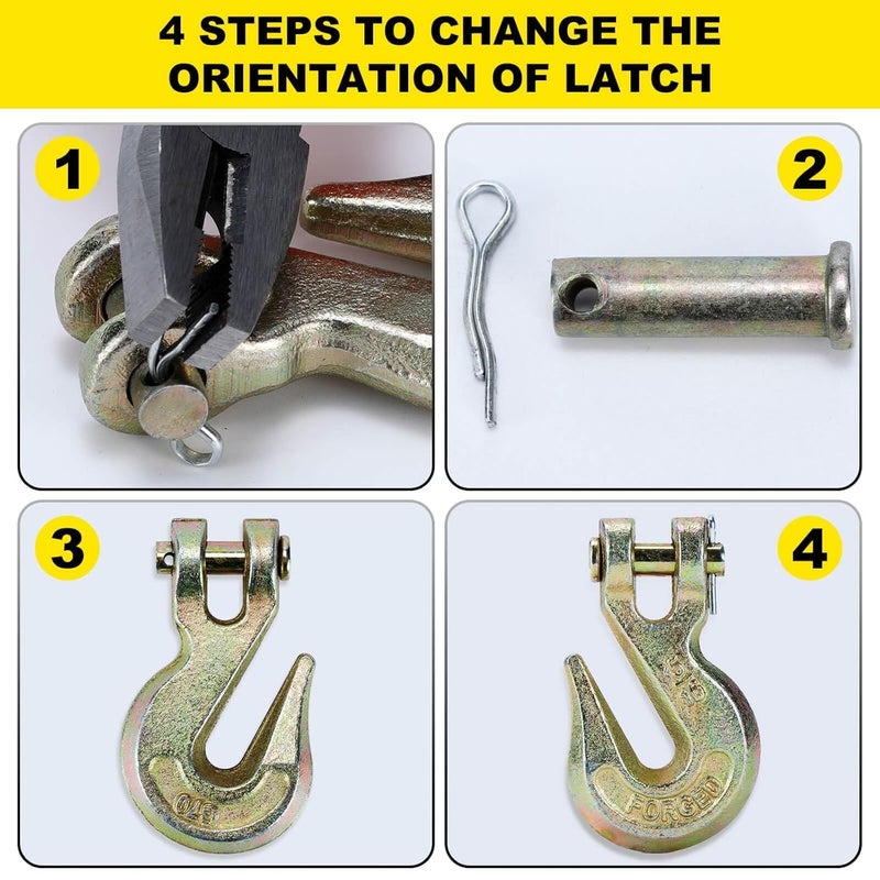 Htata Prep G70 5/16 Chain Hook Heavy Duty Clevis Grab Hook for 5/16 Inch Grade 70 Chain - for Trailer Truck Transport Yellow Chromate Finish (4Pack) - Image 5
